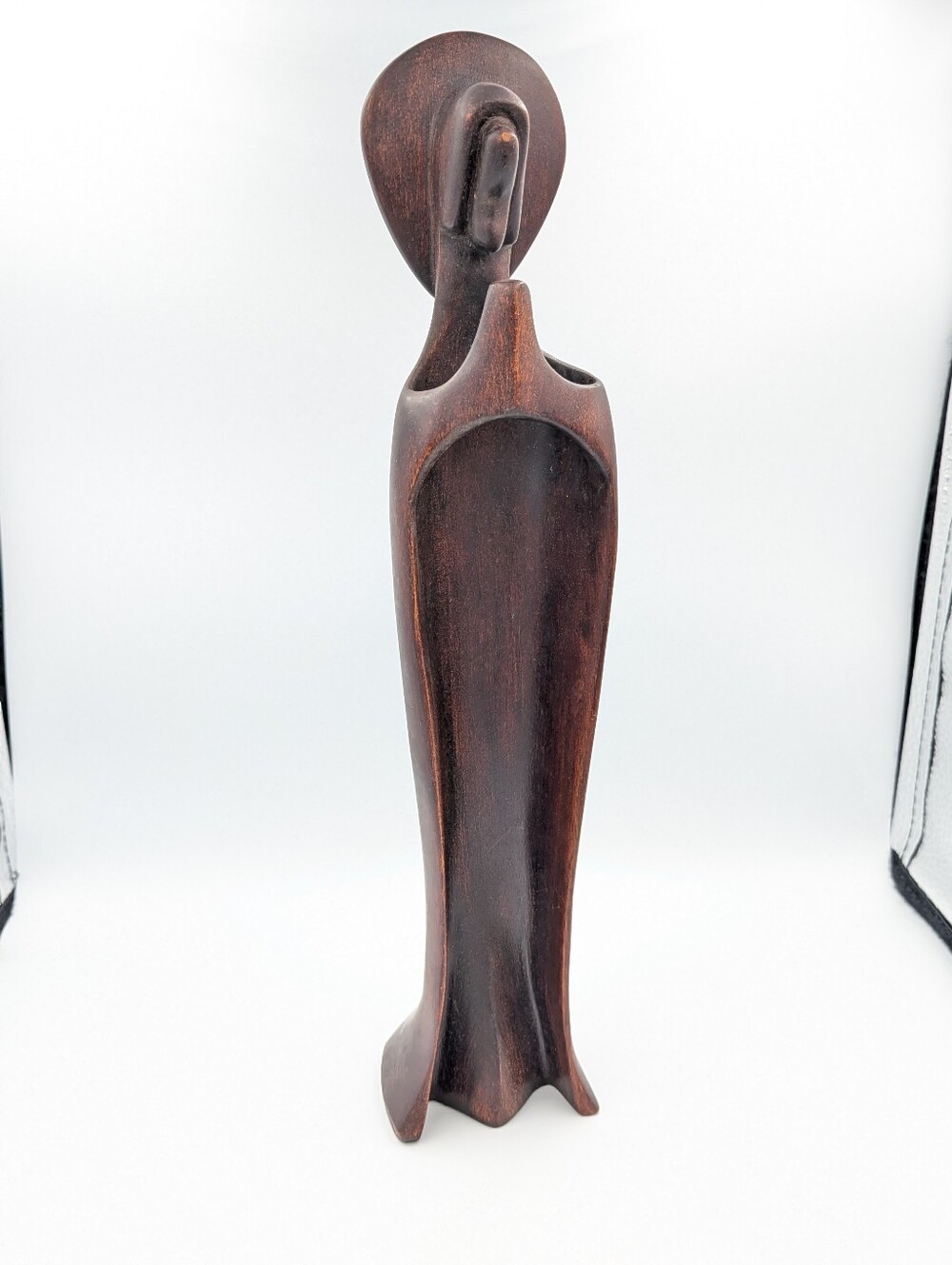 Vintage MCM hand craved Quebec folk art wood praying Madonna Virgin Mary